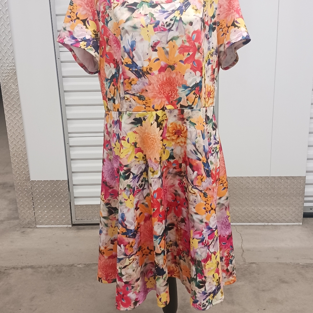 3/$20 💰 Modamix Womens Midi Dress Flutter Sleeve Summer Colorful Bright 18W - Picture 2 of 5